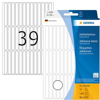 HERMA Multifunctionele Etiketten 2530 Wit Rechthoekig 6 x 50 mm 32 Vellen van 39 Etiketten