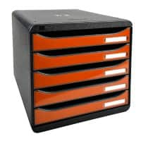 Exacompta Ladekastje met 5 lades Big Box PLUS Kunststof Glanzend Zwart Oranje 27.8 x 34,7 x 27.1 cm