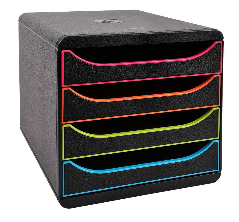 Exacompta Black Office Ladekastje Kunststof Kleurenassortiment 4 Lades 27,8 x 34,7 x 26,7 cm