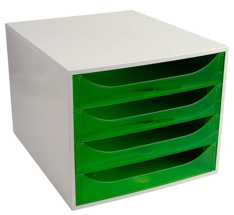 Module de classement Exacompta Classic Plastique Gris, vert 4 Tiroirs 28,4 x 34,8 x 23,4 cm A4+