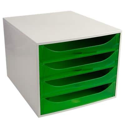 Module à tiroirs Exacompta EcoBox 4 tiroirs Plastique Gris clair, vert 28,4 x 34,8 x 23,4 cm
