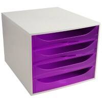 Module à tiroirs Exacompta EcoBox 4 tiroirs Plastique Gris clair, violet 28,4 x 34,8 x 23,4 cm
