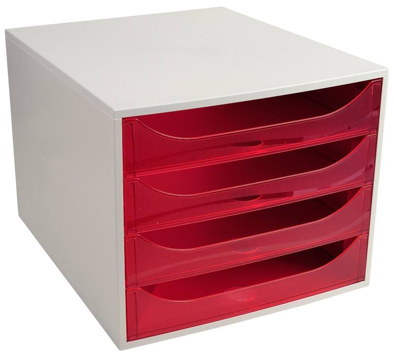Module de classement Exacompta Classic Plastique Gris, rouge 4 Tiroirs 28,4 x 34,8 x 23,4 cm A4+