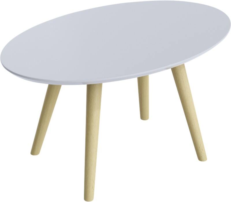 meet powered by PAPERFLOW Ovale bijzettafel Scandi Wit blad Beuken frame 4 poten 650 x 400 x 350 mm