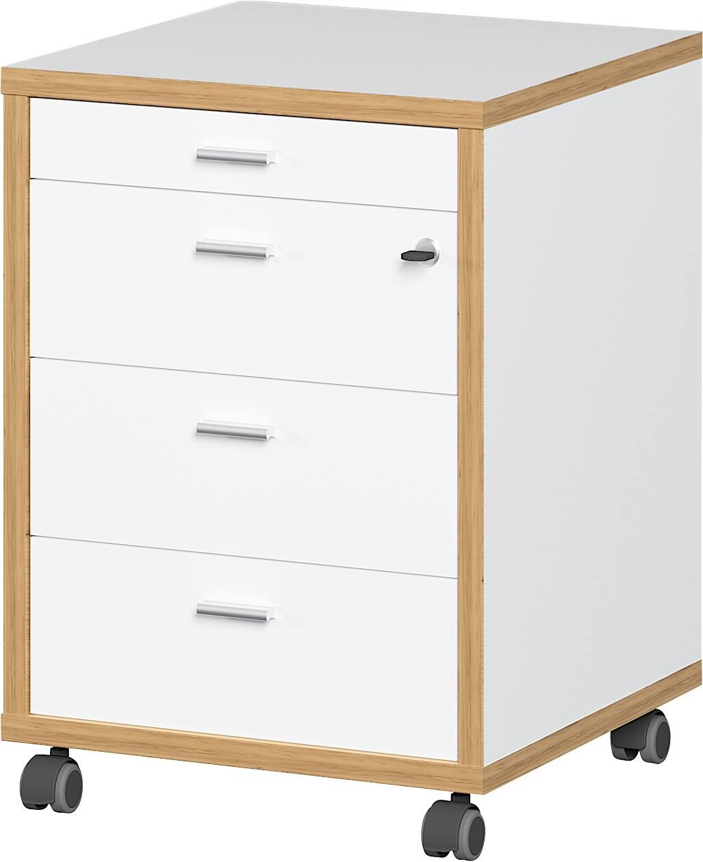 Caisson mobile Germania à 4 tiroirs 4174-513 GW-Helsinki mélamine blanc, Chêne Navarro 430 x 590 x 440 cm