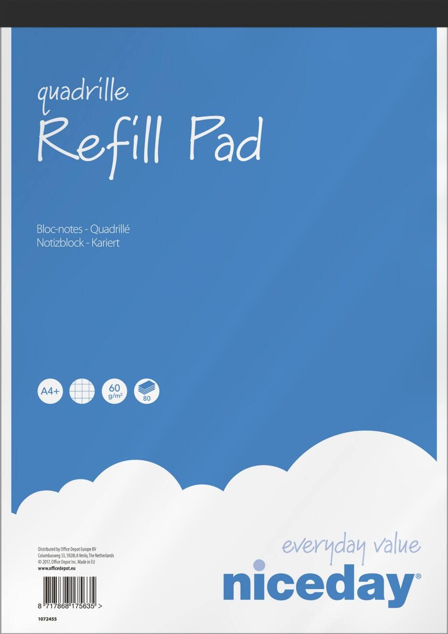 Niceday A4+ Schrijfblokken Blauw, wit Softcover Geruit Geperforeerd 5 stuks à 80 vellen