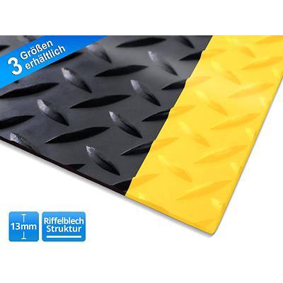 Tapis antifatigue etm Heavy Duty Diamond PVC, Vinyle Noir, jaune 900 x 1500 mm