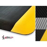 Tapis anti-fatigue etm Heavy Duty Ripp PVC, Vinyle Noir, jaune 900 x 1500 mm