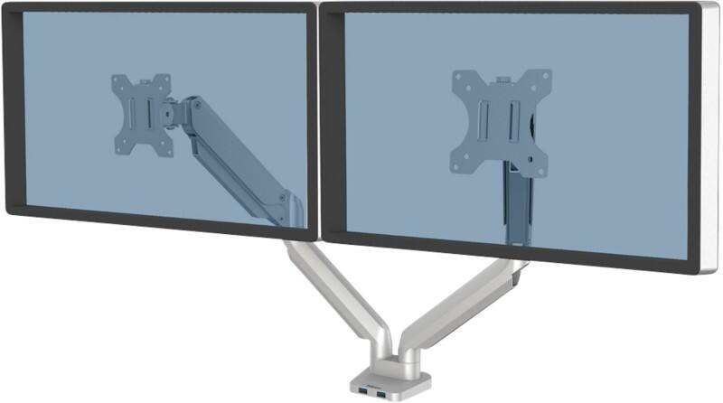Double bras de moniteur Fellowes 8056501 Hauteur réglable Argenté 2 Ports USB