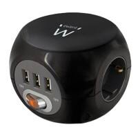 ewent Stekkerdoos met USB Poorten EW3938 Power Block Duitse stopcontacten 1,5 m Zwart