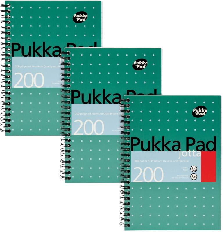 Cahier Pukka Pad Metallic Jotta A5 Ligné Reliure spirale Dos cartonné Vert Perforé 200 pages 3 unités