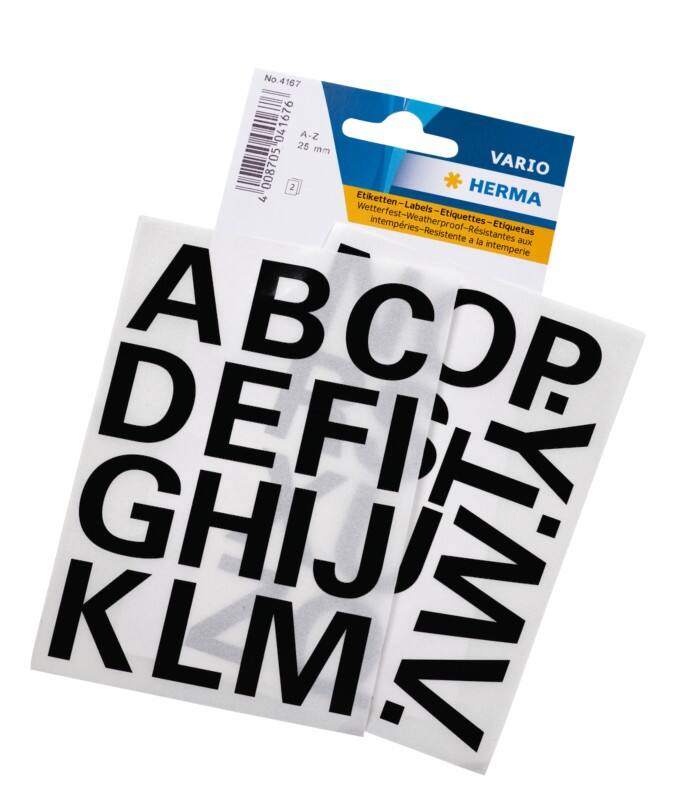 Lettres autocollantes HERMA 4167 A-Z 25 mm Noir 2 Feuilles de 28 Étiquettes
