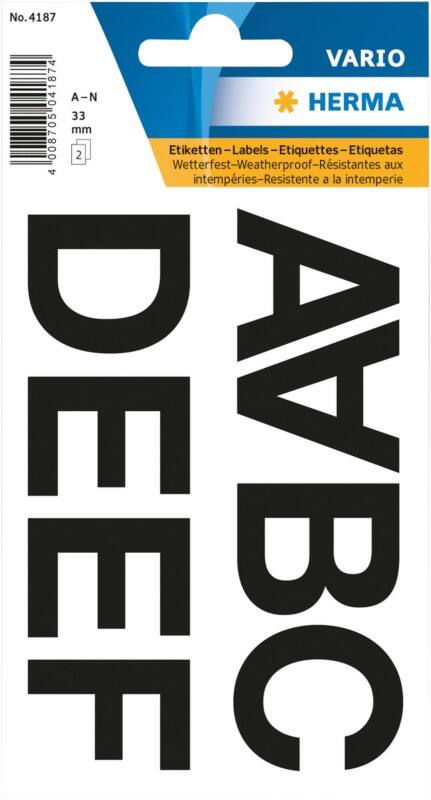 Lettres autocollantes HERMA 4187 A-N 33 mm Noir 10 paquets de 160 étiquettes 4187-10