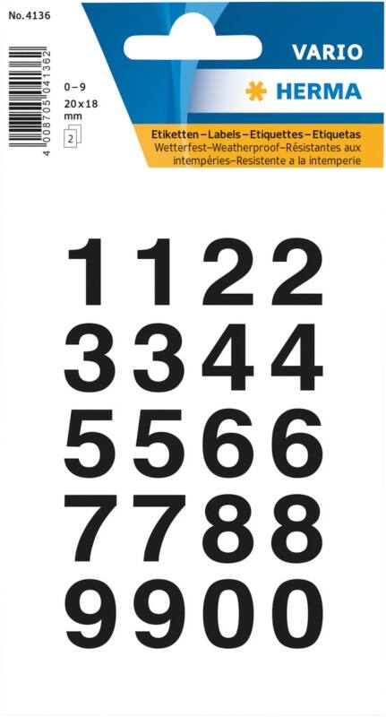 Chiffres autocollants HERMA 4136 0-9 20 x 18 mm Noir 10 paquets de 400 étiquettes 4136-10