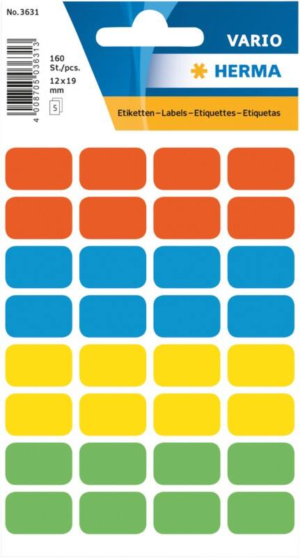 HERMA Etiketten 3631 Klevend Kleurenassortiment 1,2 x 1,9 cm  10 Pakken à 160 Etiketten