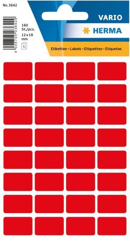 Étiquettes universelles HERMA 3642 Adhésif Rouge 1,2 x 1,8 cm 5 Feuilles de 32 Étiquettes