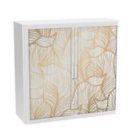 Armoire basse à rideaux Paperflow Feuilles dorées Doré, Blanc 1100 x 415 x 1040 mm