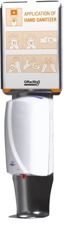 Distributeur de savon pour les mains + Panneau d'information A4 Sans contact Rechargeable 1 L Blanc, argenté