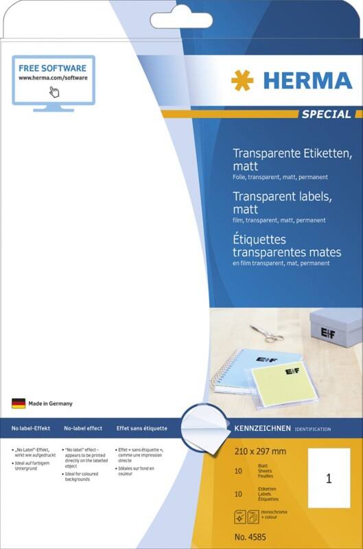 HERMA Laser Folie 4585 A4 Transparant 210 x 297 mm  10 Vellen à 1 Etiketten