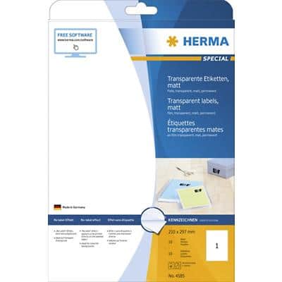 HERMA Transparant Folie Etiketten 4585 Rechthoekig A4 210 x 297 mm 10 Vellen van 1 Etiketten