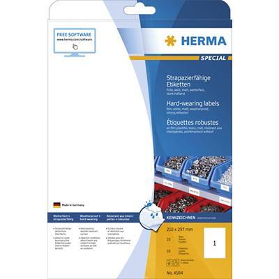 Étiquettes en plastique résistantes HERMA 4584 Blanc Rectangulaires A4 210 x 297 mm 10 Feuilles de 1 Étiquette 4584