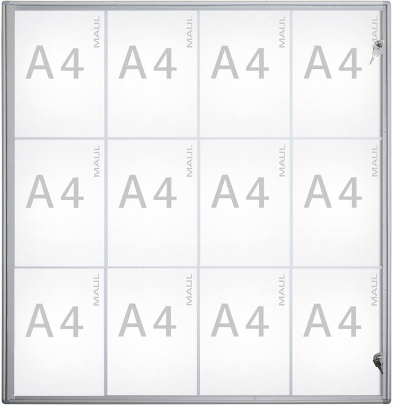 Maul MAULextraslim Vitrinekast Magnetisch 12 x A4 Wandmontage Afsluitbaar Binnen 93 (B) x 95,1 (H) cm Zilver