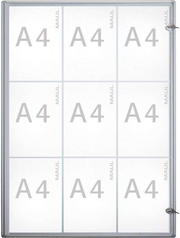 Vitrine d'affichage verrouillable Maul MAULextraslim Magnétique 9 x A4 Montage mural Verrouillable Intérieur 71 (L) x 95,1 (H) cm Argenté