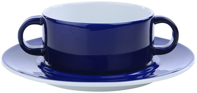 Tasse à soupe et soucoupe Nova Ocean Porcelaine Blanc, bleu clair 12 Unités