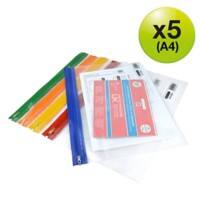 Rapesco Zippi Bags Gripzakken A4+ Ritssluiting PP (Polypropeen) 37 (B) x 1,3 (D) x 26 (H) cm Kleurenassortiment 5 Stuks