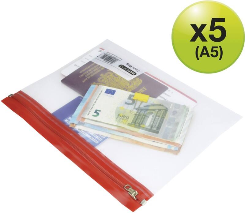 Rapesco Zippi Bags Gripzakken A5 Ritssluiting PP (Polypropeen) 25,5 (B) x 1,3 (D) x 19 (H) cm Kleurenassortiment 5 Stuks