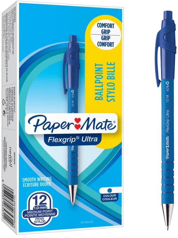 Stylo-bille Papermate FlexGrip Ultra Rétractable Bleu 1 mm Moyen Bille 12 Unités