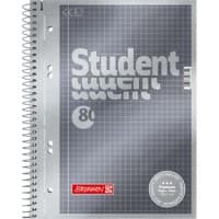Cahier à spirales BRUNNEN Student Premium A5 Gris Couverture en carton Quadrillé 80 feuilles