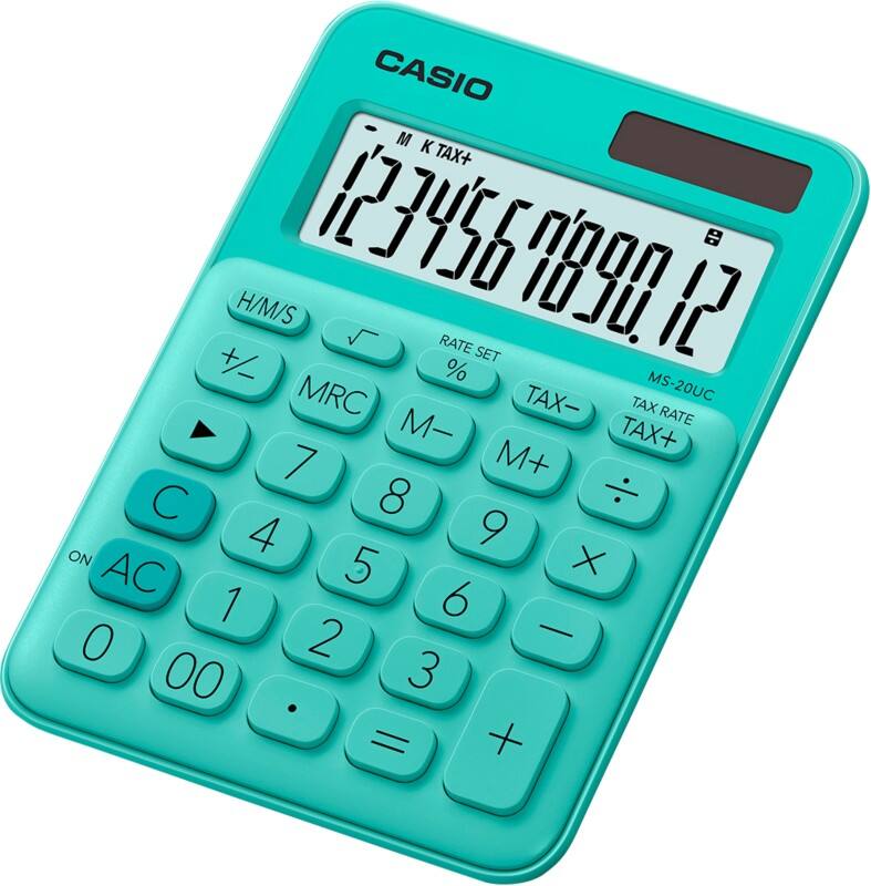 Calculatrice Casio MS-20UC-GN Écran 12 chiffres Vert