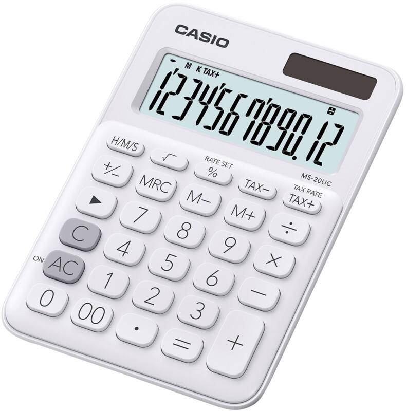 Calculatrice Casio MS-20UC-BU Écran 12 chiffres Blanc