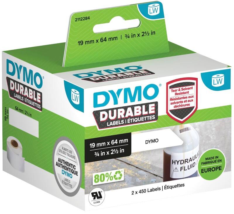 DYMO LW 2112284 2112284 Multifunctionele etiketten Zelfklevend Zwart op wit 19 mm (B) x 0,064 m (L) 900 etiketten