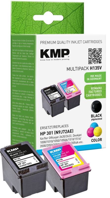 KMP Compatibel HP 301 Inktcartridge N9J72AE Zwart, cyaan, magenta, geel Multipak  2 Stuks