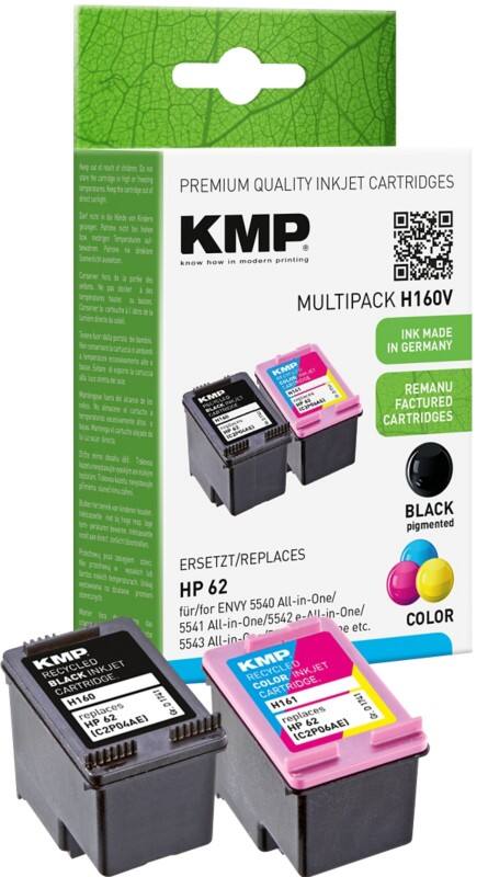 KMP Compatibel HP 62 Inktcartridge N9J71AE Zwart, cyaan, magenta, geel Multipak  2 Stuks
