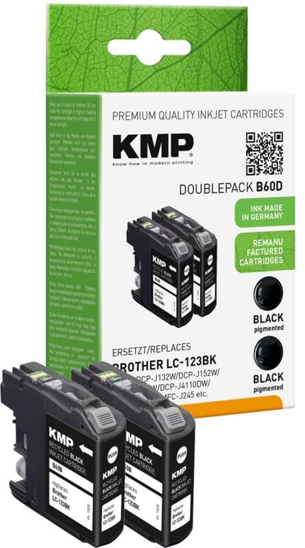 KMP Compatibel Brother LC-123BKP2 Inktcartridge Zwart, Zwart Multipak  2 Stuks