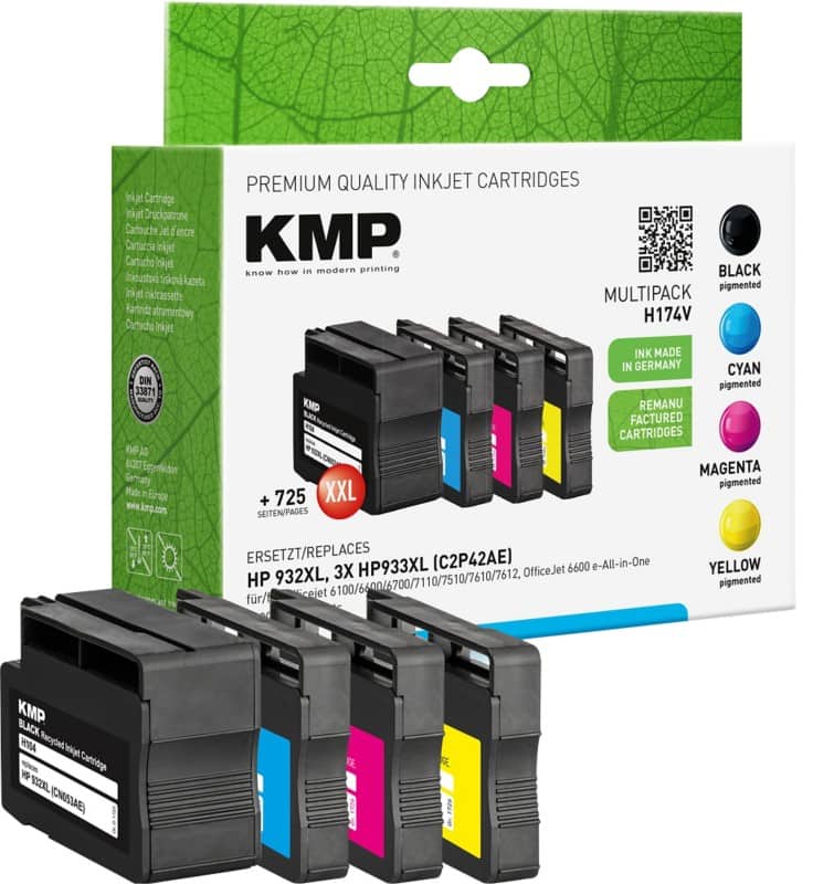 KMP Compatibel HP 932XL /933XL Inktcartridge C2P42AE Zwart, cyaan, magenta, geel Multipak  4 Stuks