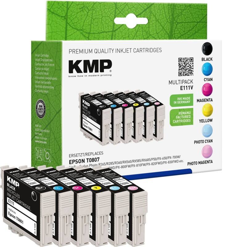 Cartouche jet d’encre KMP E111V Compatible avec Epson T0807 Noir, cyan, cyan photo, magenta, magenta photo, jaune 6 unités