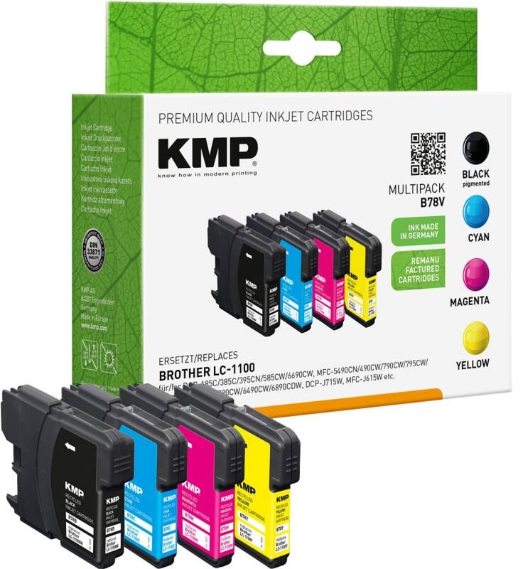 Cartouche jet d’encre KMP Compatible Brother LC-1100VALBP Noir, cyan, magenta, jaune