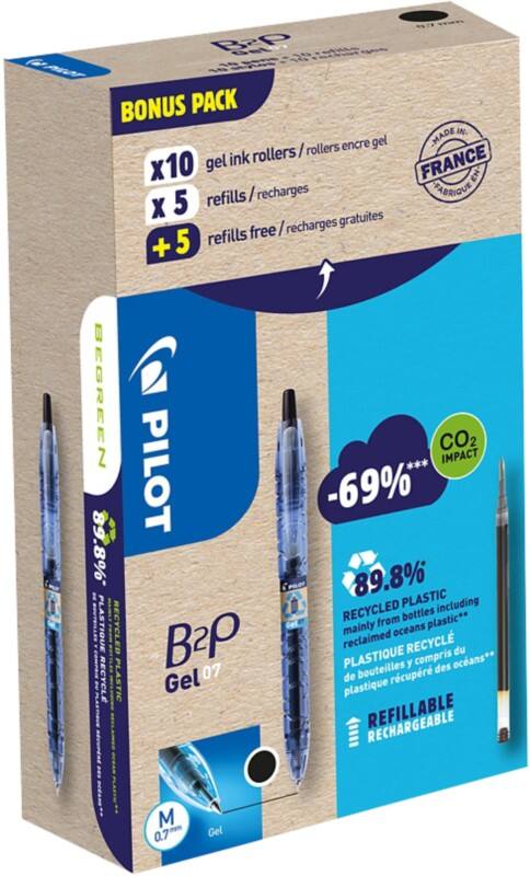 Pilot inklapbaar Gelpen Zwart 0.4 mm Medium Kegelvormig Navulbaar Recycled 20 Stuks