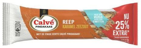Calve Pindakaas reep Caramel zeezout 50 g per Pak van 12