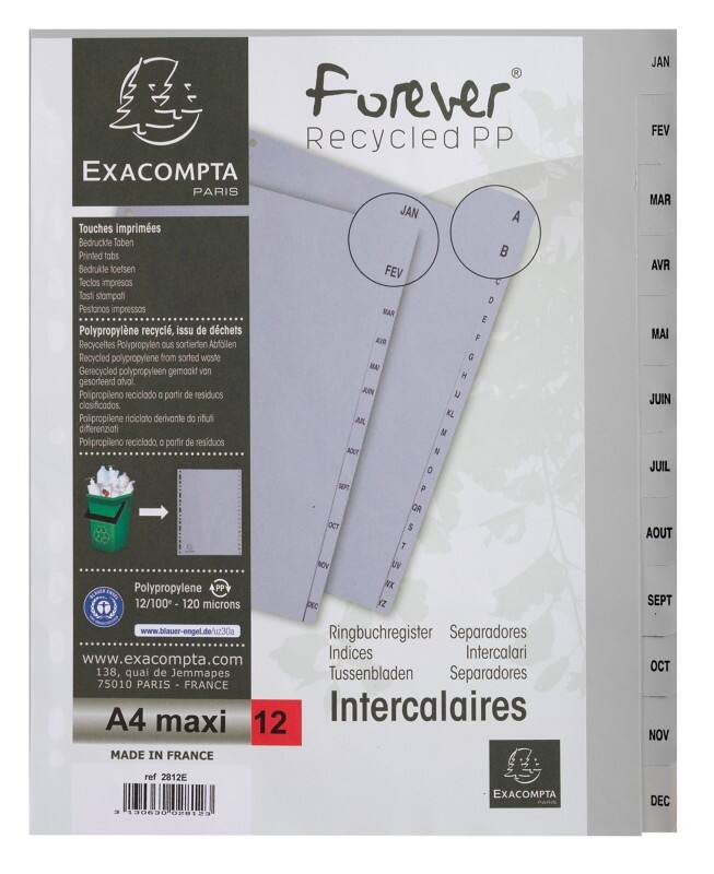 Intercalaires Exacompta A4 Maxi Gris 12 intercalaires Polypropylène 11 Perforations 2812E 10 Unités
