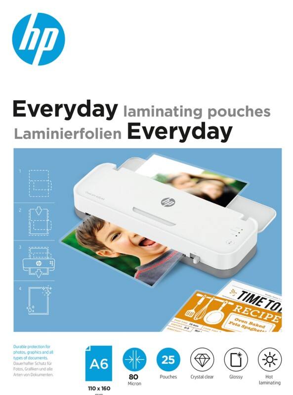 HP Everyday Lamineerhoes A6 Glanzend 80 micron (2 x 80) Transparant 25 Stuks