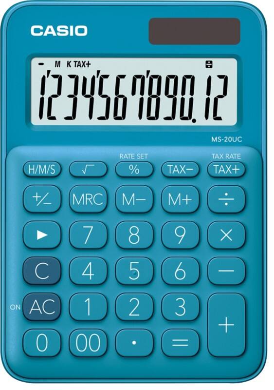Calculatrice de bureau Casio MS-20UC-BU Écran 12 chiffres Bleu