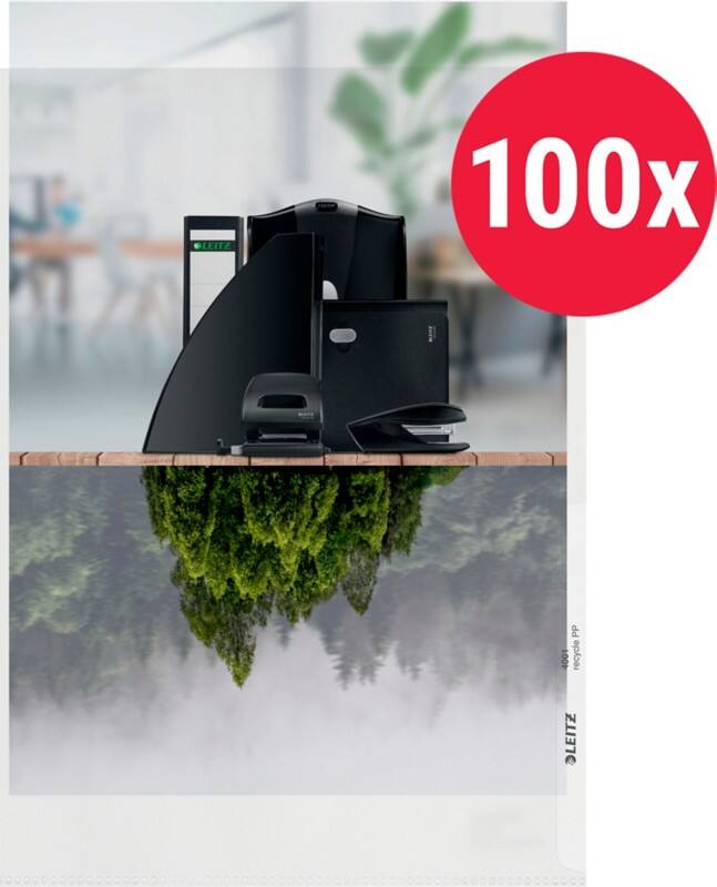 Leitz Recycle L-map Recycled A4 Generfd Transparant 140 micron PP (Polypropeen) Boven en rechts 100 Stuks