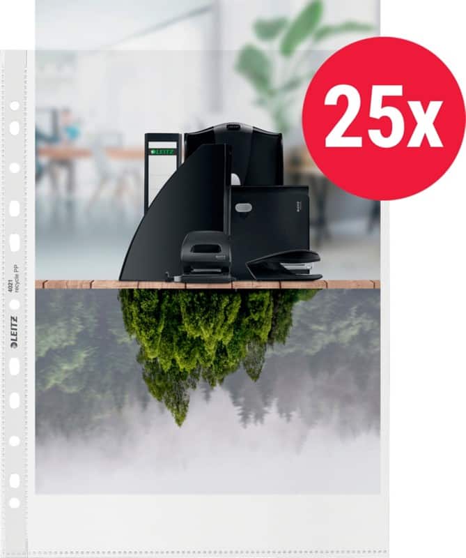 Pochettes perforées Leitz 90% Recyclé A4 Maxi Granuleux Transparent 100 microns PP (Polypropylène) Ouverture par le haut 11 perforations 40210003 25 unités