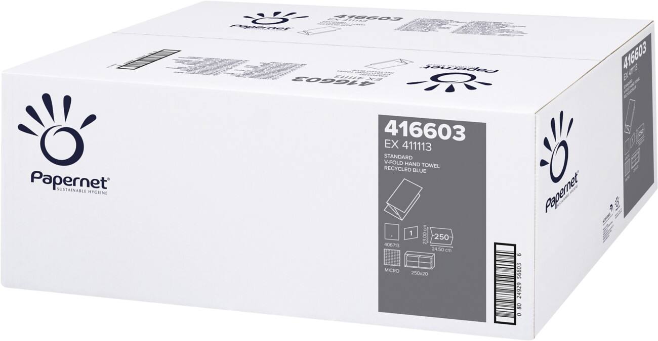 Papernet Handdoeken 416603 1- lgs V-vouw Blauw Pak van 20 x 250 Vellen