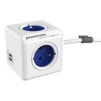 Allocacoc 6403BL / BEEUPC PowerCube-stekkerdoos met 2 USB-poorten 3 stopcontacten type E 1,5 m wit, blauw